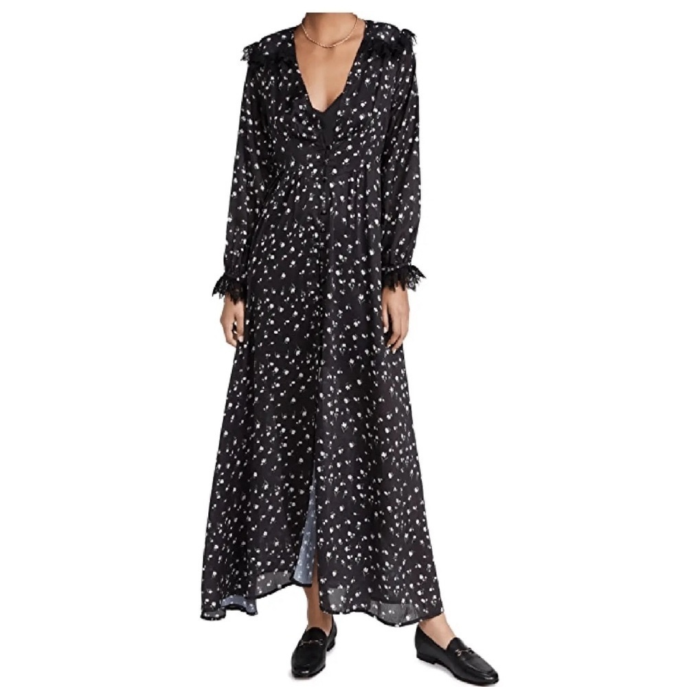 Whimsigoth Feminine Floral Maxi Dress Lace Accents Dark Fairy Witchy Lightweight